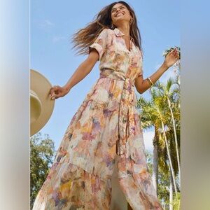 VENUS Floral Shine Detail Maxi Digital Wildflowers sheer  Dress